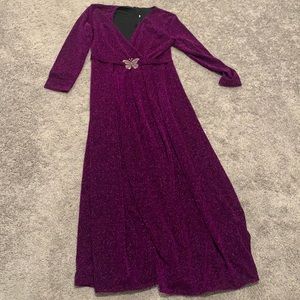 Purple Glittery Evening Gown with Butterfly Belt